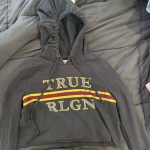 True Religion Black Hoodie and Sweatpants set with Red and Yellow Stripes